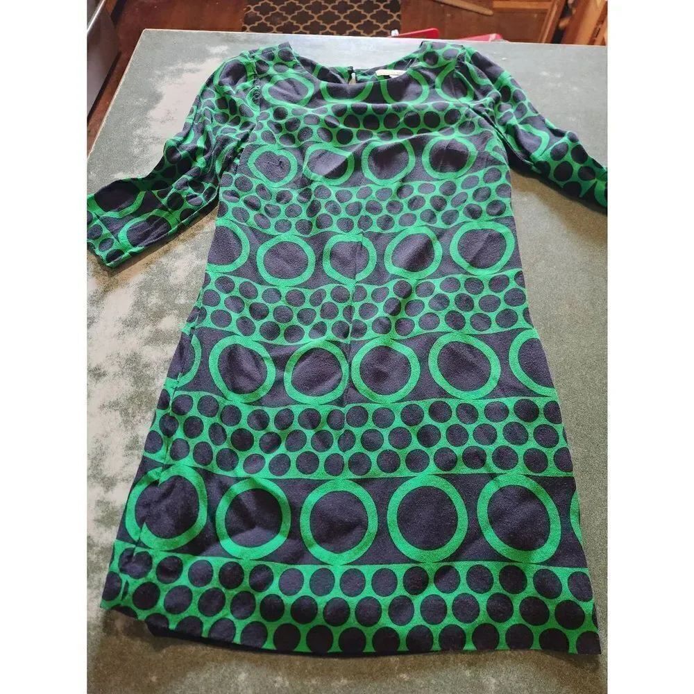 Boden Boulevard Green and black circle dress sz 6R